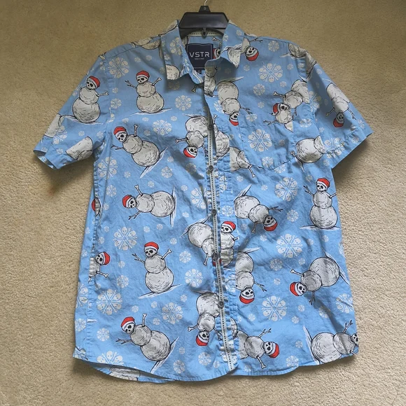 VSTR Light Blue Snowman Print Men's Casual Shirt - Picture 1 of 3